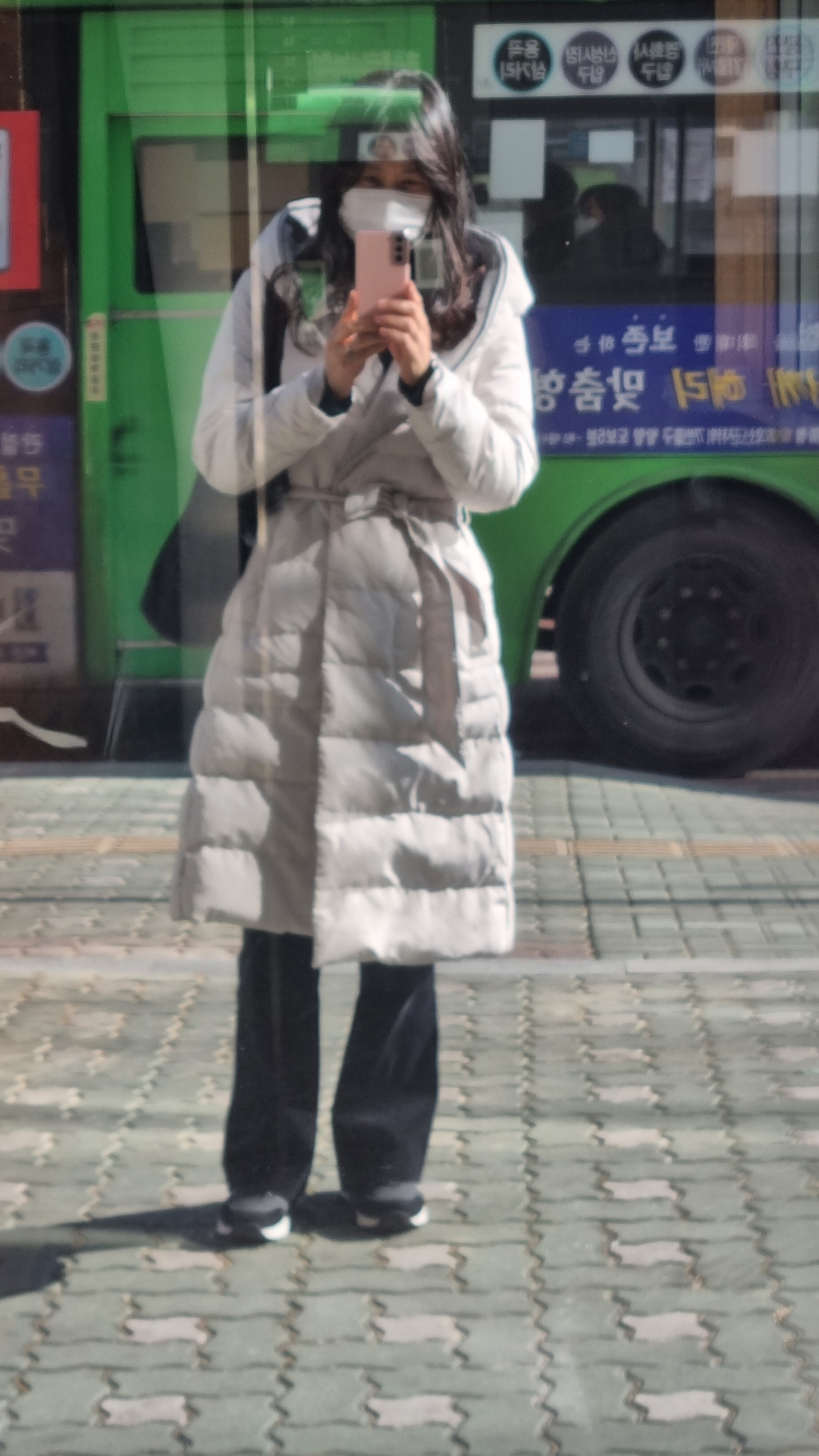 밍크웨일 니트 후드 구스 패딩