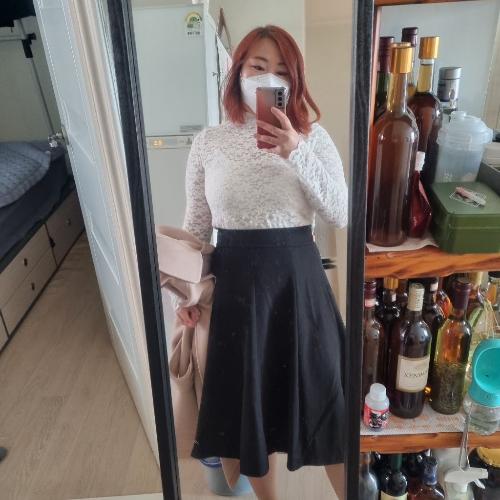페이퍼먼츠 물결 포인트 단추 미디 하이웨이스트 A 라인 스커트 13761