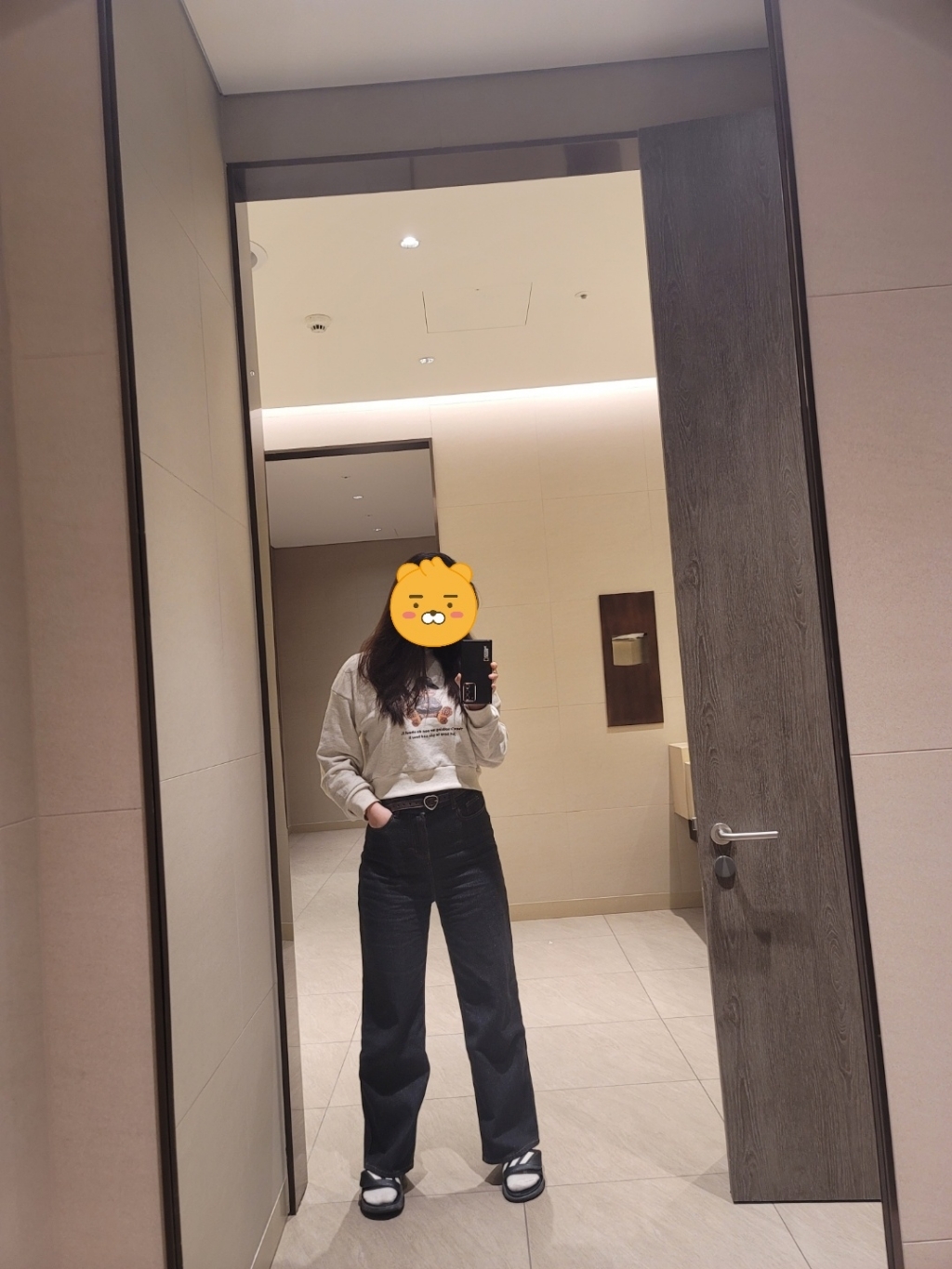 잘빠진 여성용 재키 하이웨스트 롱 와이드 데님 팬츠