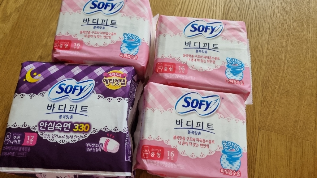 쏘피 바디피트 볼록맞춤 생리대 날개형 중형 오버나이트