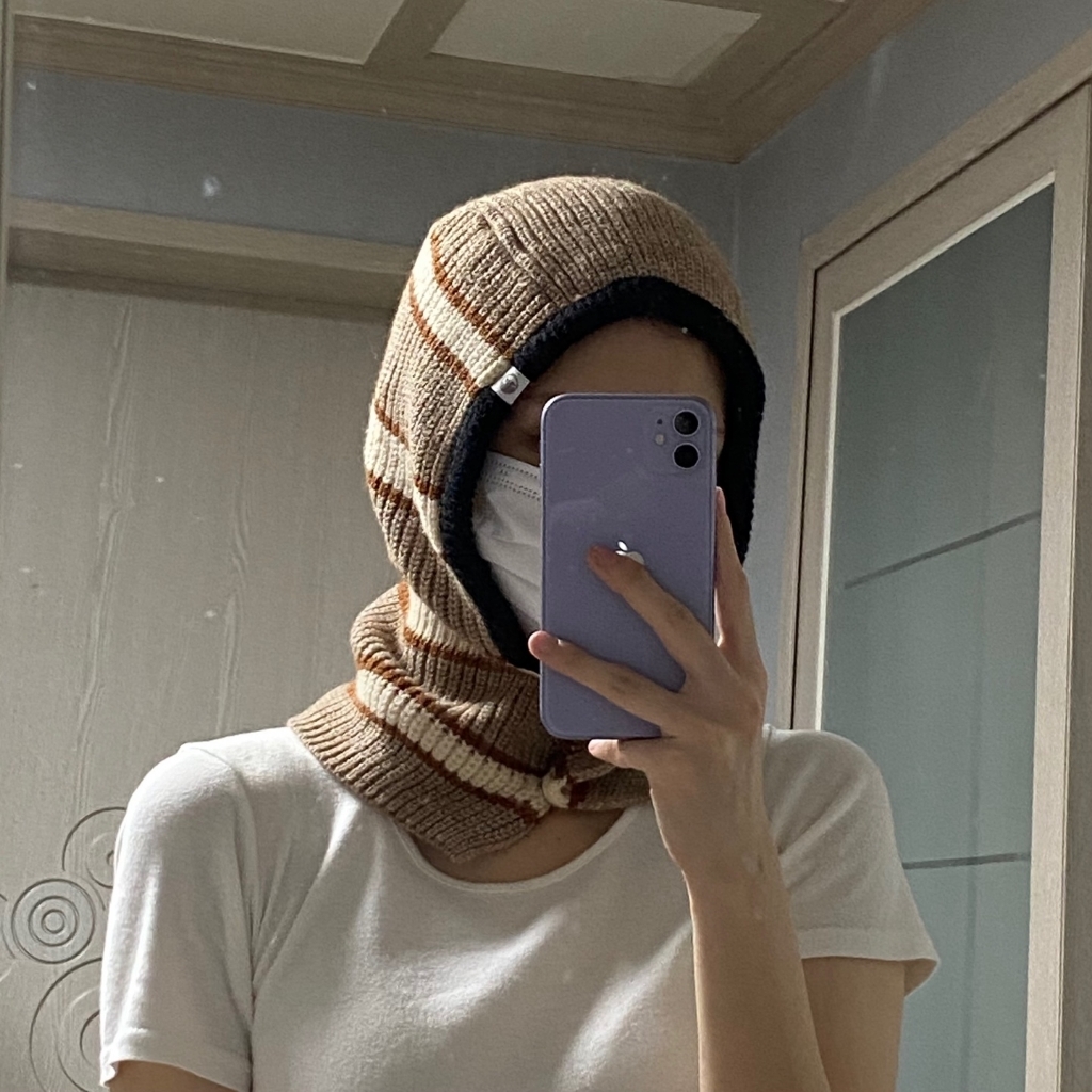 우드피카 스트라이프 단추 바라클라바 넥워머 4컬러