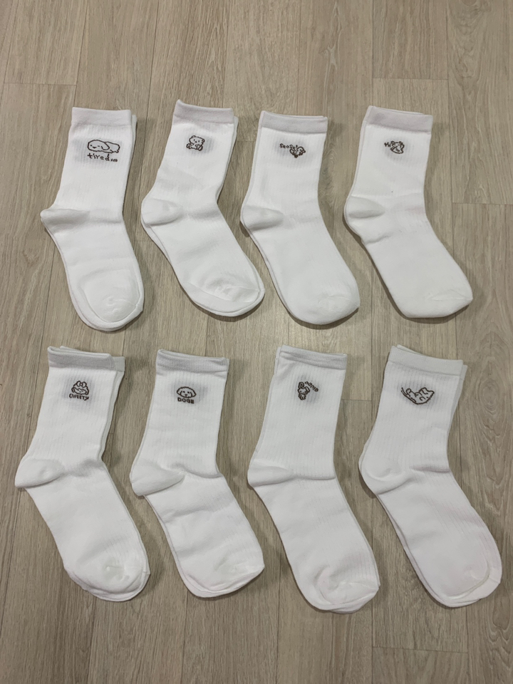 귀여운양말 흰 예쁜 여성 중목 학생 양말 8켤레