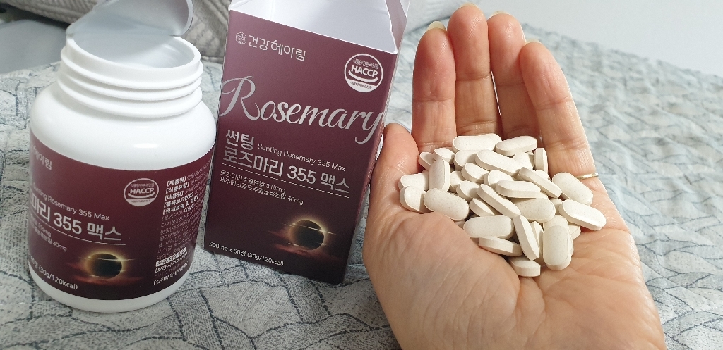 건강헤아림 썬팅로즈마리355맥스 고함량 로즈마리 추출물 등 복합물 가루 식약청 인증 건강식품 비오틴 마리골드 글루타치온 콜라겐 로즈말이 어린콜라겐 엘라스틴 로즈메리 대용량 60정