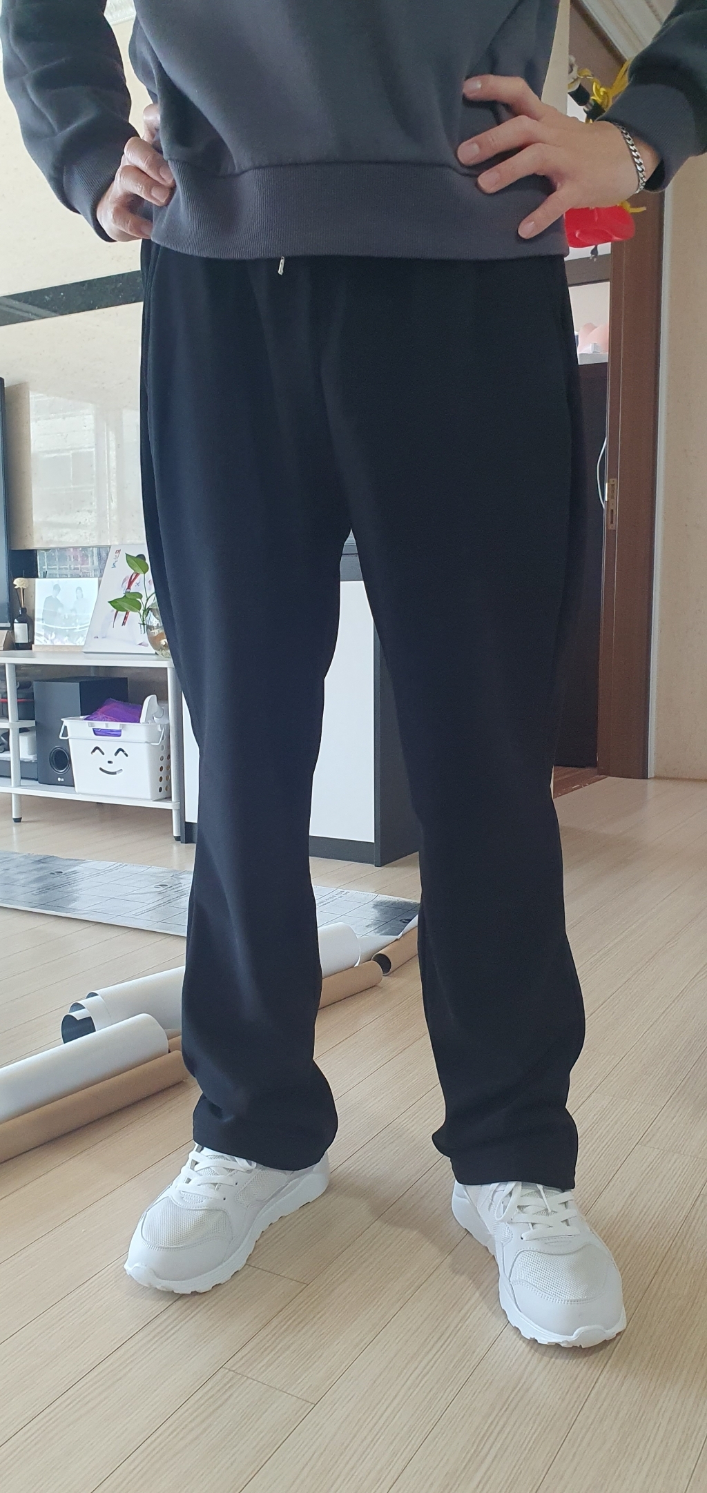맨즈에버 구김방지 스판 밴딩 바지 남자 와이드 슬랙스 팬츠