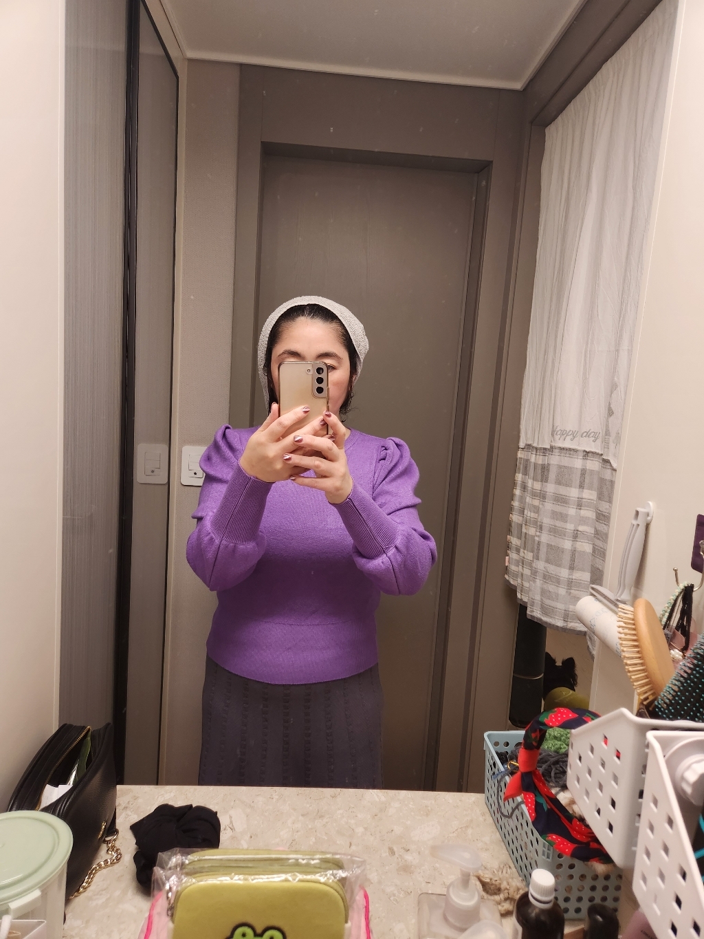데일리앤 벨라 플레어 A라인 밴딩 롱 니트스커트