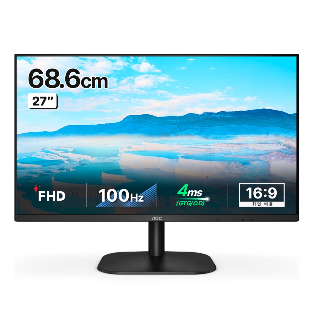 AOC 알파스캔 FHD 보더리스 IPS 100 모니터, 68cm, 27B2H2