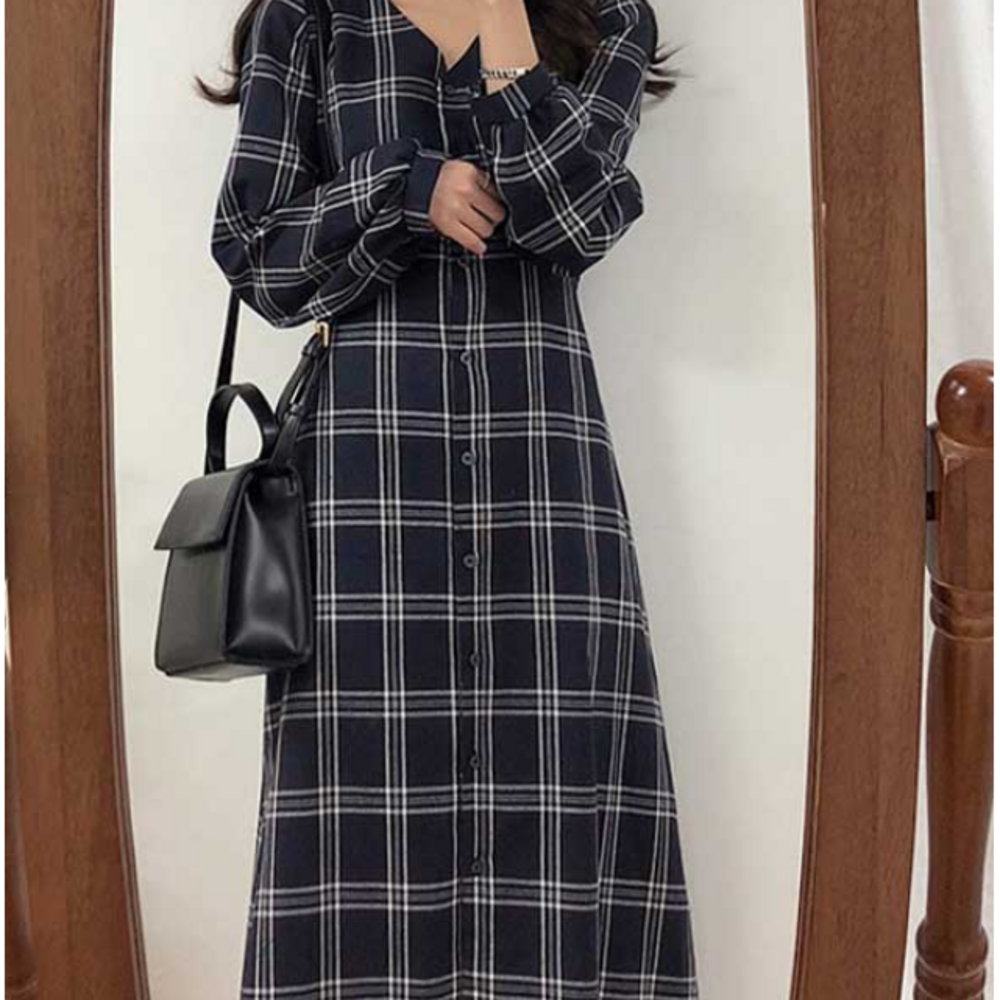 레터네 체크 원피스: 가을날의 우아한 변신, 당신의 워너비 오피스룩