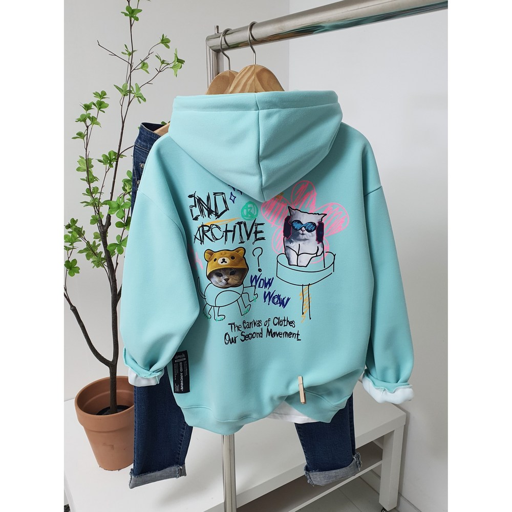 곰냥이 전사 낙서 프린트 후드티, 스타일과 편안함을 모두 잡다!