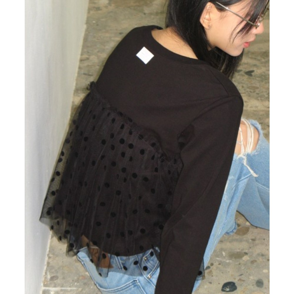 RONRON SHEER LAYERED LONG SLEEVE DOT BLACK