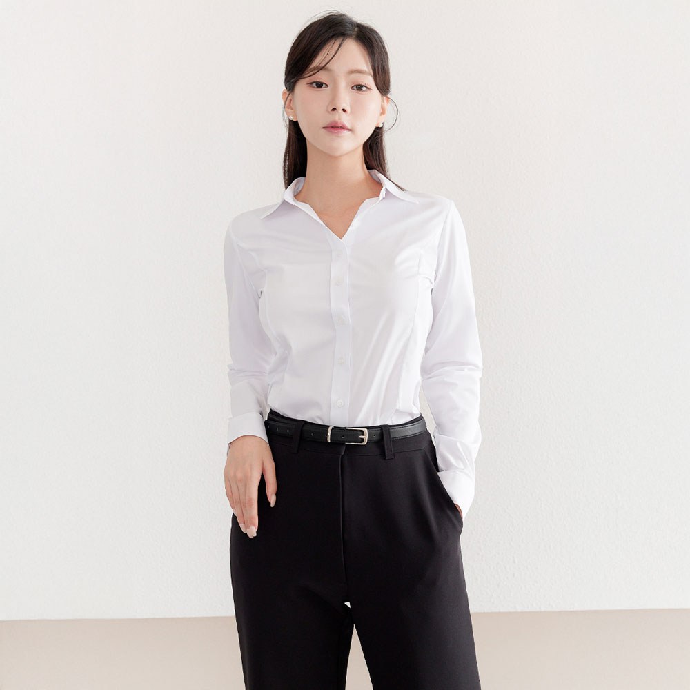 완벽한 핏과 스타일을 완성하는 더웨이나인 흰색 스판 카라 셔츠 블라우스