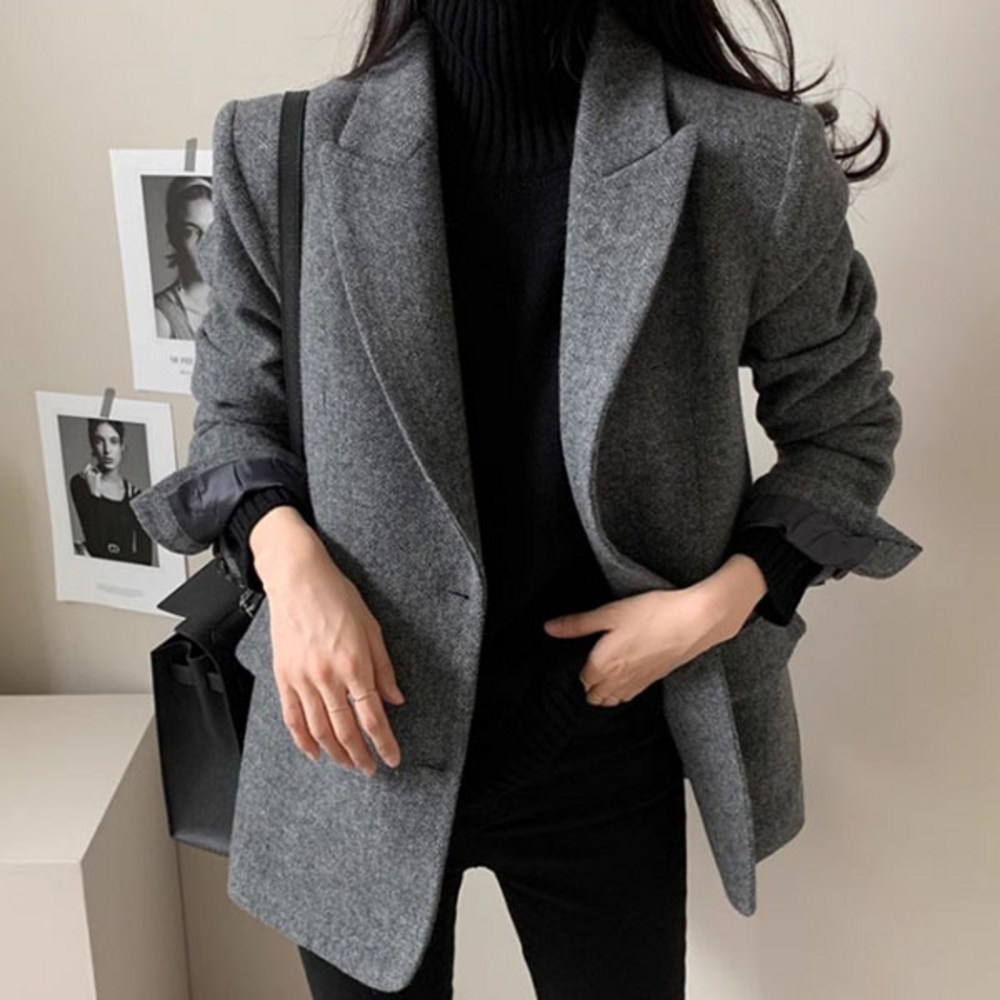 유니온 여성 데일리 가을 블레이저 울 모직 자켓