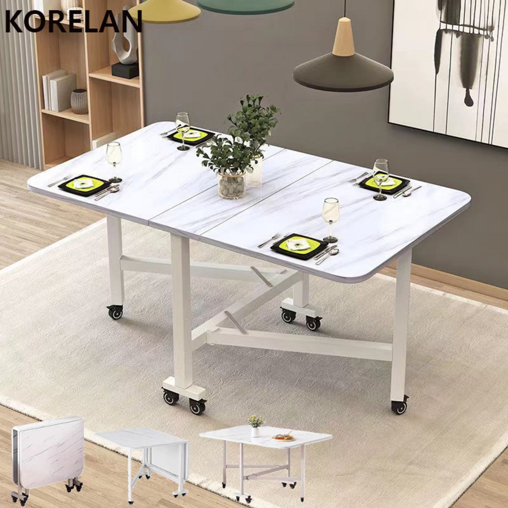 KORELAN 1200x700 원터치 접이식 다용도 이동식 식탁 접이식 식탁 접이식식탁테이블 사무용책상, 화이트/1200x700