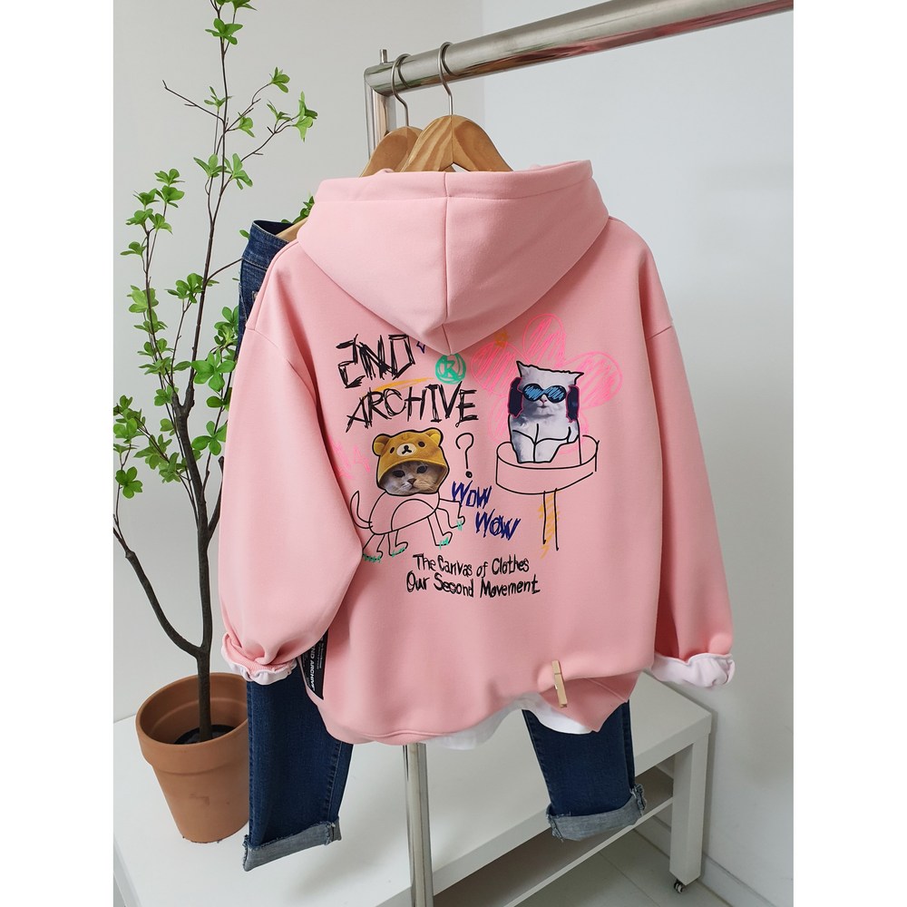 곰냥이 전사 낙서 프린트 후드티, 스타일과 편안함을 모두 잡다!