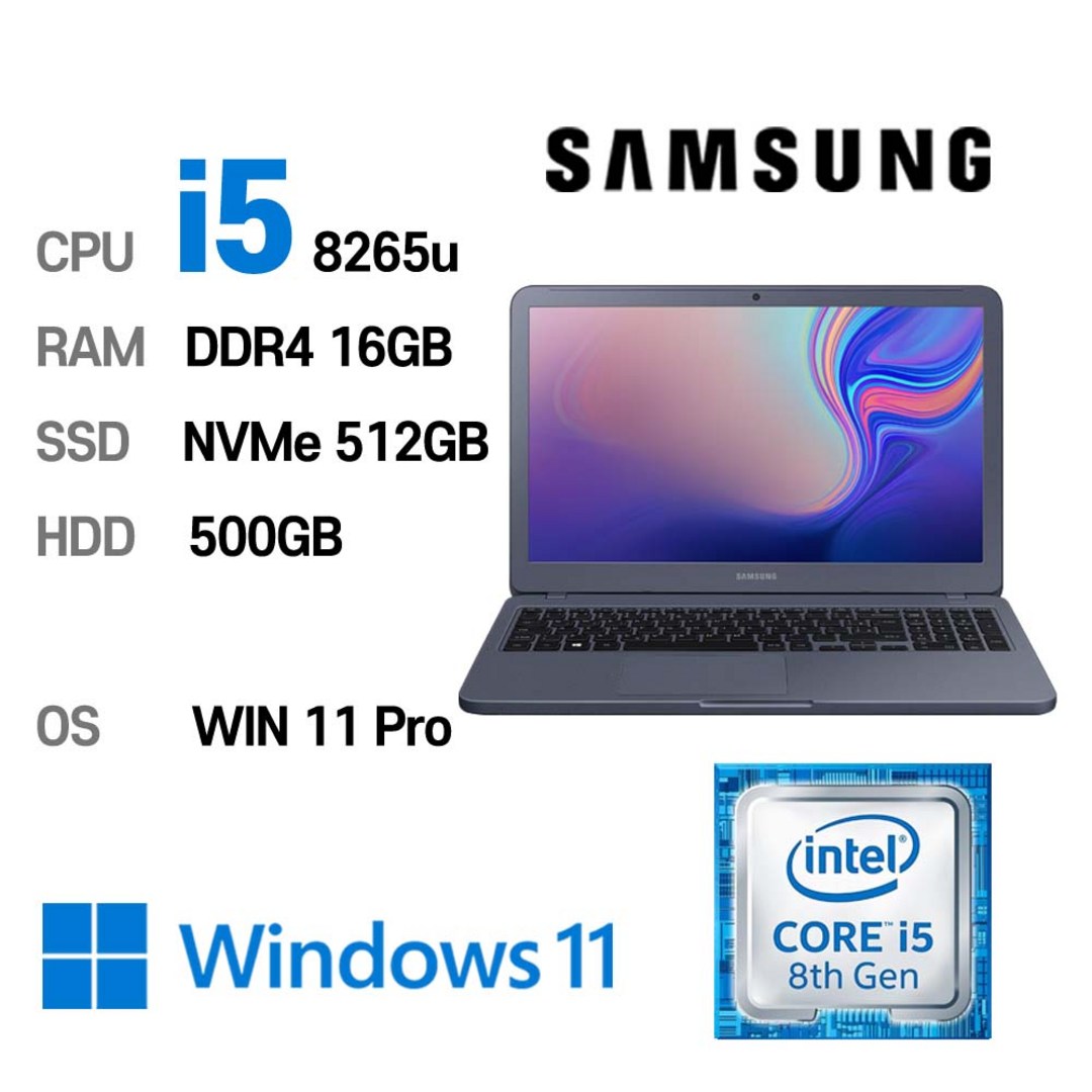 삼성전자 중고노트북 삼성노트북 NT551EBE i5-8265U 인텔 8세대 Intel Core i5 상태 좋은 노트북 15.6인치, NT551EBE(중), WIN11 Pro, 16GB, 512GB, 코어i5, 나이트 차콜 + HDD 500GB추가