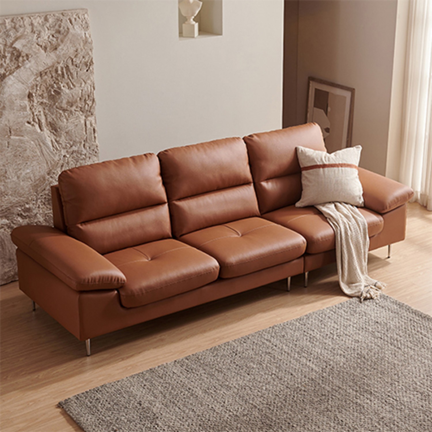 우리집 거실에 럭셔리 한 방울, 삼익가구 포인 천연 소가죽 4인용 소파!