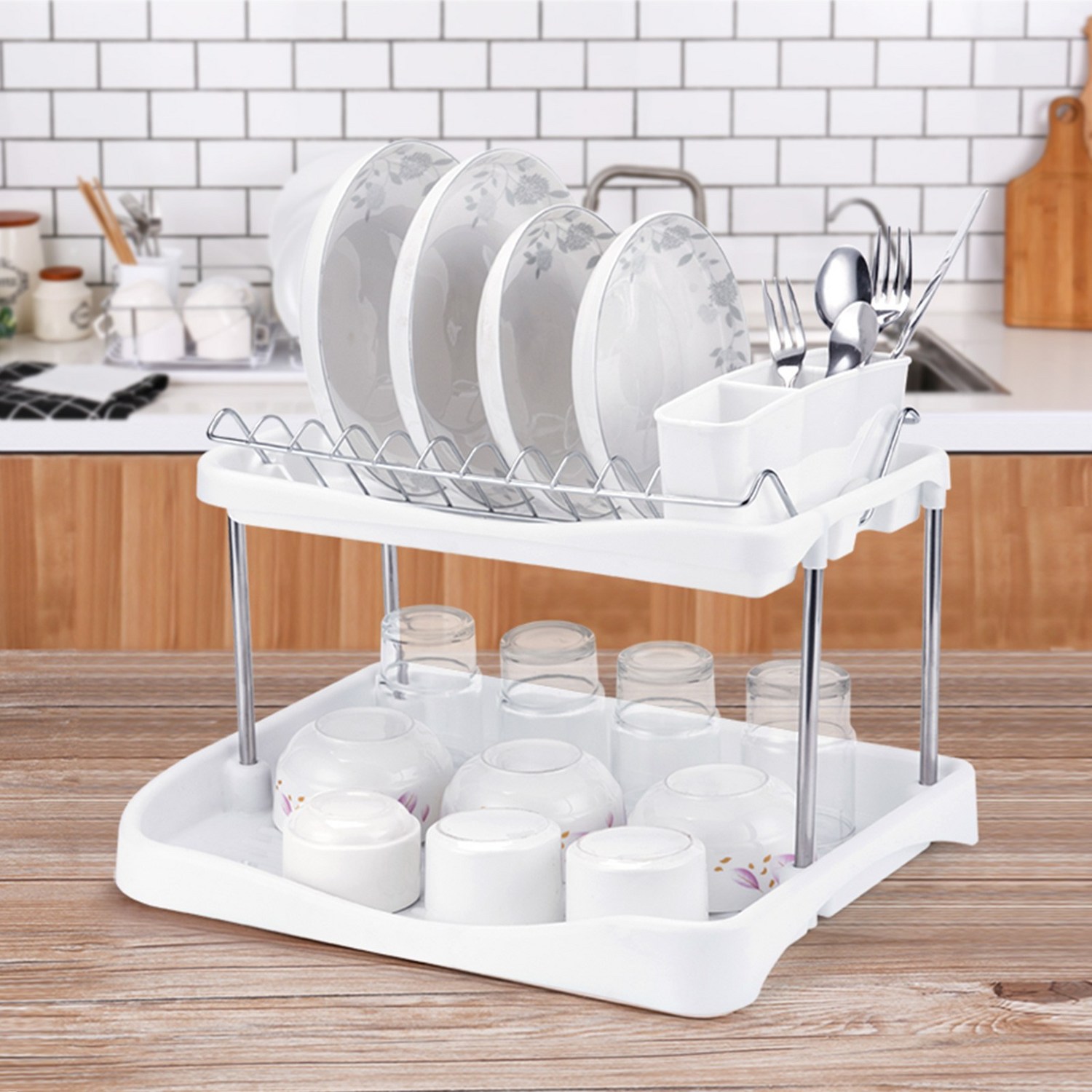 주방을 빛내는 마법! 2단 플라스틱 식기건조대로 설거지 후의 행복을 만끽하세요!