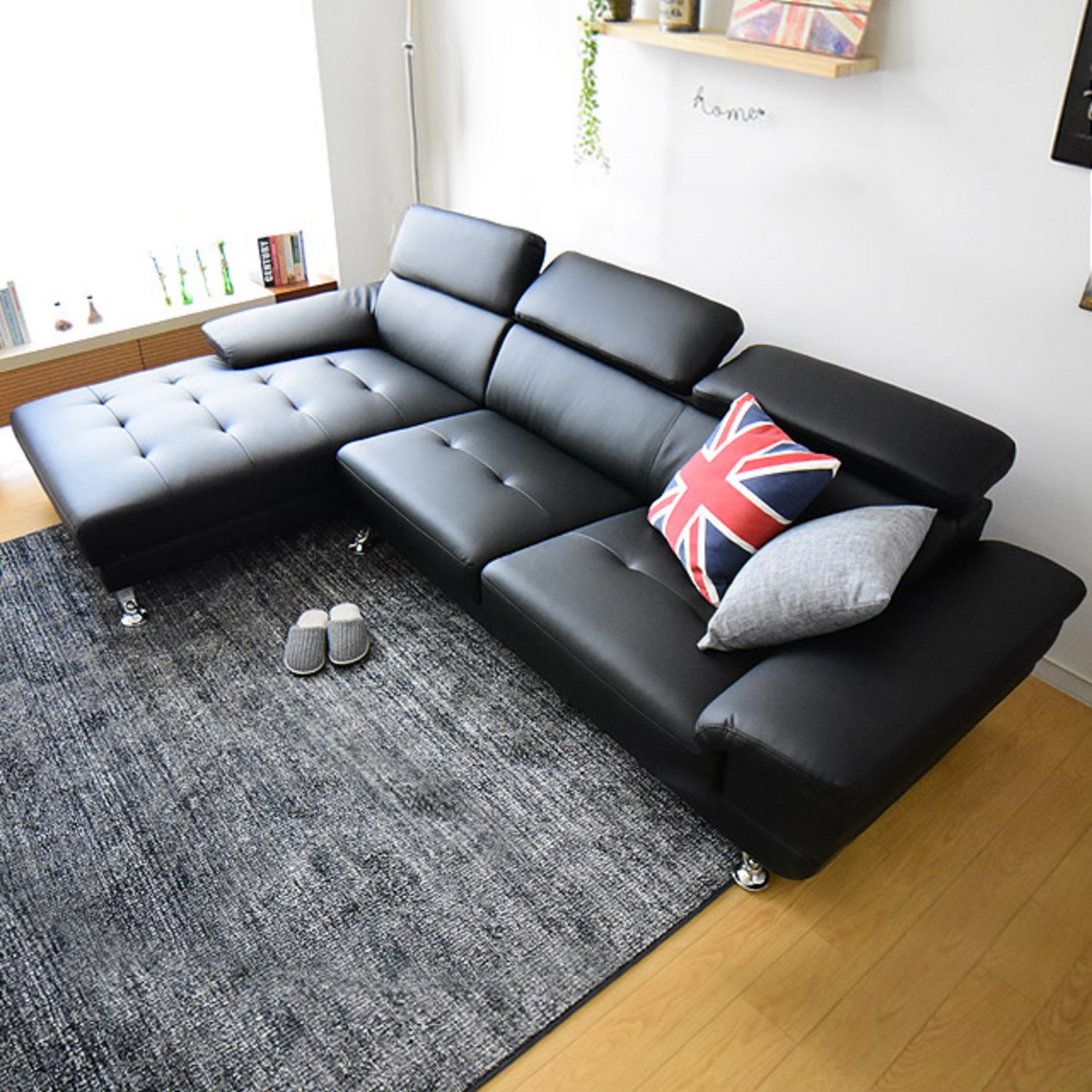 자네트 자드 4인용 카우치 가죽쇼파 (3인용+카우치) 4인용쇼파, 블랙_B