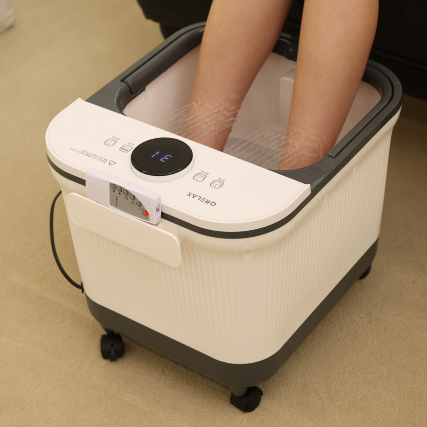 큐릴렉스 대용량 습식족욕기 원터치 온도조절 디지털 마사지롤, 화이트-쿨그레이