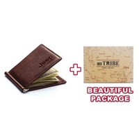 머니클립유명 브랜드 남성 100% 정품 가죽 Bifold 지갑 머니 클립 클램프 슬림, 02 Coffee-Box