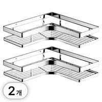 투데이리빙 1+1 무타공 올스텐 욕실 코너 선반 화장실 스텐 벽선반 벽걸이 정리대, R99974C(하이타입, 2개