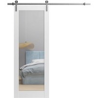 SARTODOORS 사르투도어 튼튼한 헛간문 32 x 84인치 루시아 1299 화이트 실크 위드 미러 스테인리스 스틸 6.6FT레일 행거 헤비 세트 솔리드 패널 인테리어 도어, 32" x 84"