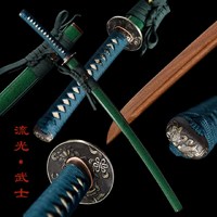 와키자시 검도 사무라이 훈련용 일본도 WAKIZASHI BOKKEN 검집포함, C. 스트리머/백동 노화 핸드가드