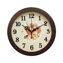 p라운딩 무소음 벽시계 4217, 월넛-꽃