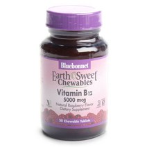 블루보넷 비타민 B-12 5000mcg 내추럴 라즈베리 츄어블 타블렛 비건 글루텐 프리, 30개입, 1개, 30정