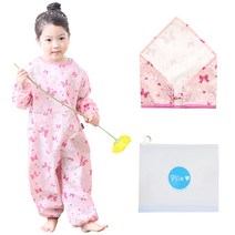 플리에 유아동용 원피스 전신미술가운 세트, 핑크 + 핑크리본