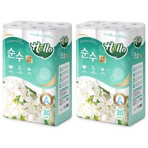 헬로 순수 천연펄프 3겹 데코 롤화장지 30 m, 30롤, 2팩