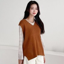 니쥬 루즈핏 골지 니트 후드 롱 조끼