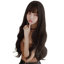 하이유니 네츄럴 웨이브 롱 통가발 73cm + 가발망 + 거치대 세트, 브라운블랙, 1세트