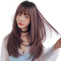 하이유니 레이어드 C컬 펌 롱 통가발 65cm + 가발망 + 거치대 세트, 핑크브라운
