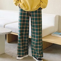 오키진 여성용 융털 체크 밴딩 팬츠