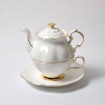 본차이나 웨딩 골드림 티포트 350ml + 찻잔 150ml + 찻잔받침 세트, 혼합색상, 1세트