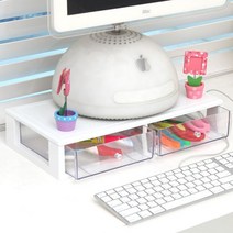 하라코리아 2칸 서랍 모니터 받침대, 화이트