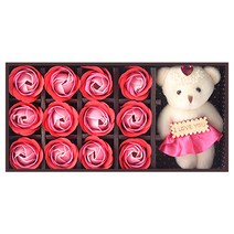블루마토 비누장미4 브라운 케이스 비누장미 12p + 곰 인형, 분홍
