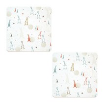 아울리빙 빈티지 우드 유화 컵받침 2P, 토끼랜드