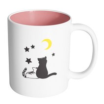핸드팩토리 달밤 고양이 머그컵, 내부 파스텔 핑크, 1개