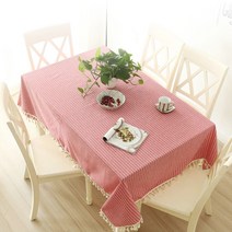 이코디 모서리 장식 스트라이프 테이블보, 레드, C(120 x 120 cm), 1개