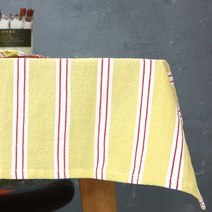 레브라이프 린넨 스트라이프 식탁보, 워싱옐로 + 레드스트라이프, 6인용