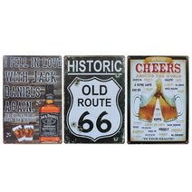 퍼닉 빈티지 틴액자 3p 세트 올드잭 + 올드루트66 + 치얼스, 혼합 색상