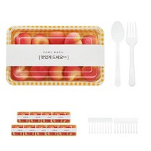 도나앤데코 피크닉 도시락용기 세트 옐로체크 소, 1세트, 용기 하단 10p + 상단 10p + 맛있게드세요 띠지 화이트 10p + 화이트스푼 10p + 포크 10p