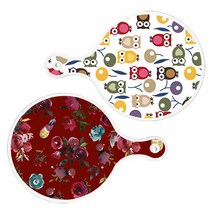 로엠디자인 서빙 원형 도마 보드 2p 부엉이 세트, 부엉이, 자주색플라워아트웍, 1세트