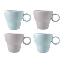 보울보울 볼볼빈티지 머그컵 380ml 4p 세트, 블루, 그레이, 1세트