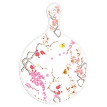 로엠디자인 양면 원형 서빙도마 보드 로맨틱연지색 floral, 주홍라인, 1개