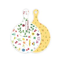로엠디자인 양면 디자인 원형 서빙도마 해피, 치자색플라워체크, 1개