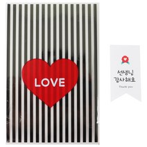 황씨네도시락 하트 속포장 봉투 블랙 100p + 카네이션 스티커 사각 100p, 1세트