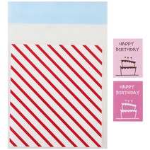황씨네도시락 접착 스트라이프 봉투 레드 50p + 스티커 케이크 생일 핑크 50p, 1세트