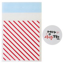 황씨네도시락 접착 스트라이프 봉투 레드 50p + 스티커 엄마 사랑해요 50p, 1세트